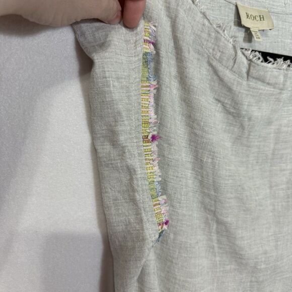 Koch Grey Linen Blend Boho Embroidered Trim Boxy Cap Sleeve Mini Dress Size XS - Picture 6 of 10